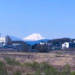 床屋さんの後サッパリした父親と一緒に多摩川の土手を散歩して富士山がみえて気持ちい1日のスタート2019.4.4